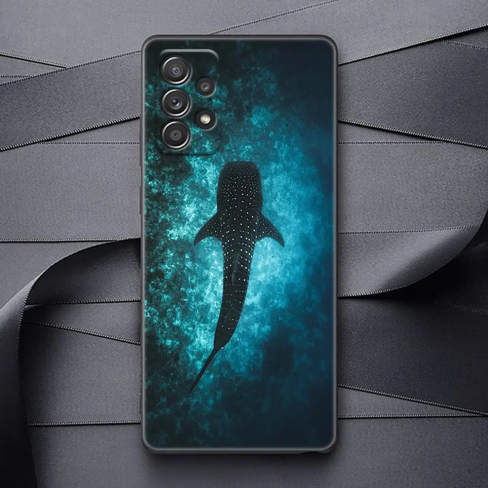 Ocean Whale Shark Swimming A33 Case For Samsung Galaxy A52 A53 A72 A73 A52S A71 A32 A33 A34 A54 A51 A25 A42 Silicone Black Cover