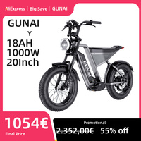 GUNAI-Y 1000W Electric Bicycle 90KM Mileage 20*4Inch Fat Tire Electric Bike 60KM/H 48V 18AH Battery 7Speed Mountain Adult Bike