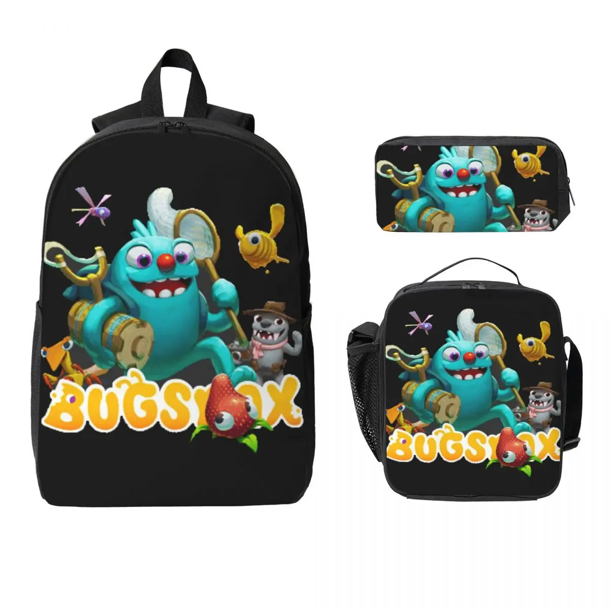 

Bugsnax Backpack Student Boys Girls BookBag School Bag Computer Shoulder Bags 3ps Insulated Lunch Bag Pencil Case