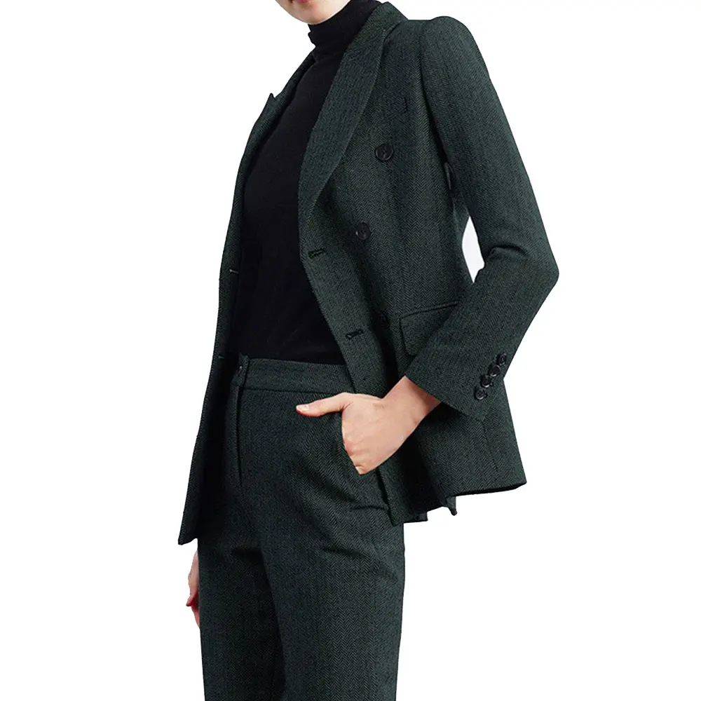 

Fashion Herringbone Women's Blazer Suits 2 Piece Solid Work Pant for Women Business Office Lady Sets