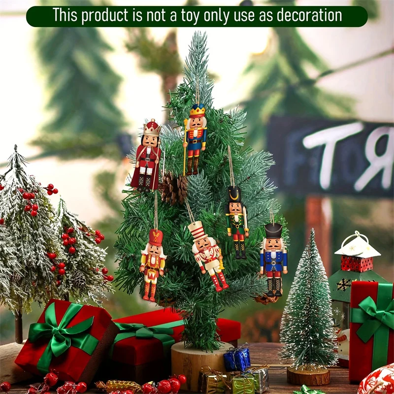 12Pcs/Set 12cm Wooden Nutcracker Soldier Pendant Craft Xmas Tree Hanging Ornament Christmas Decoration For Home New Year Gift