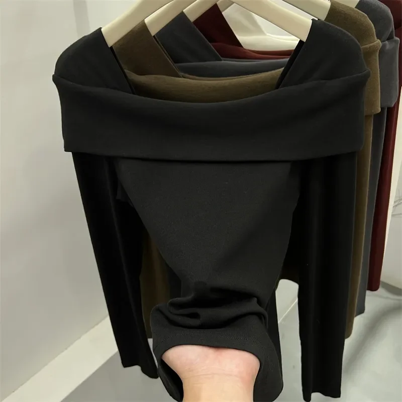 

Сплошной цветной пуловер, весенне-осенняя футболка с квадратным вырезом и открытой спиной, с длинными рукавами для женщин, модная нижняя рубашка, топ