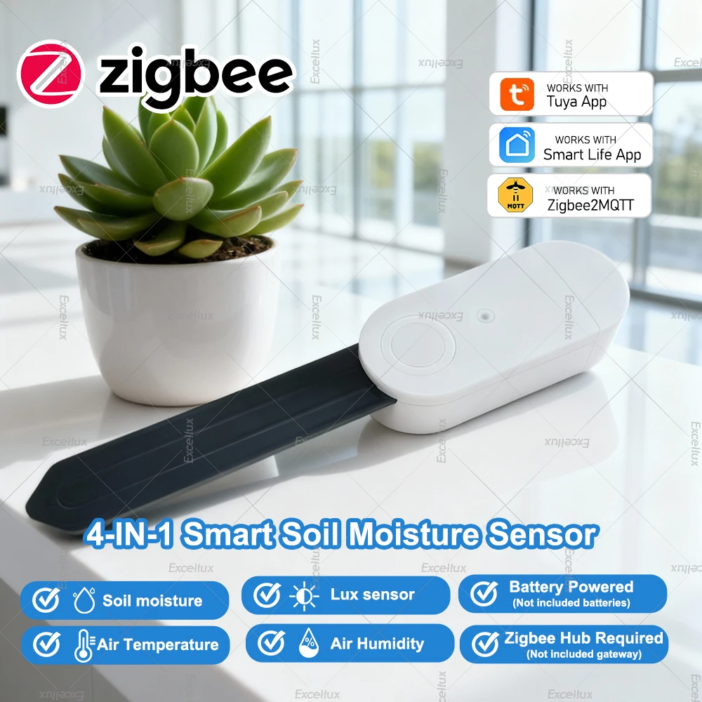 Zigbee Soil Moisture Tester,With illuminance Sensor Temperature Humidity Meter Sensor RealTime Monitor For Tuya Smart Life 2MQTT