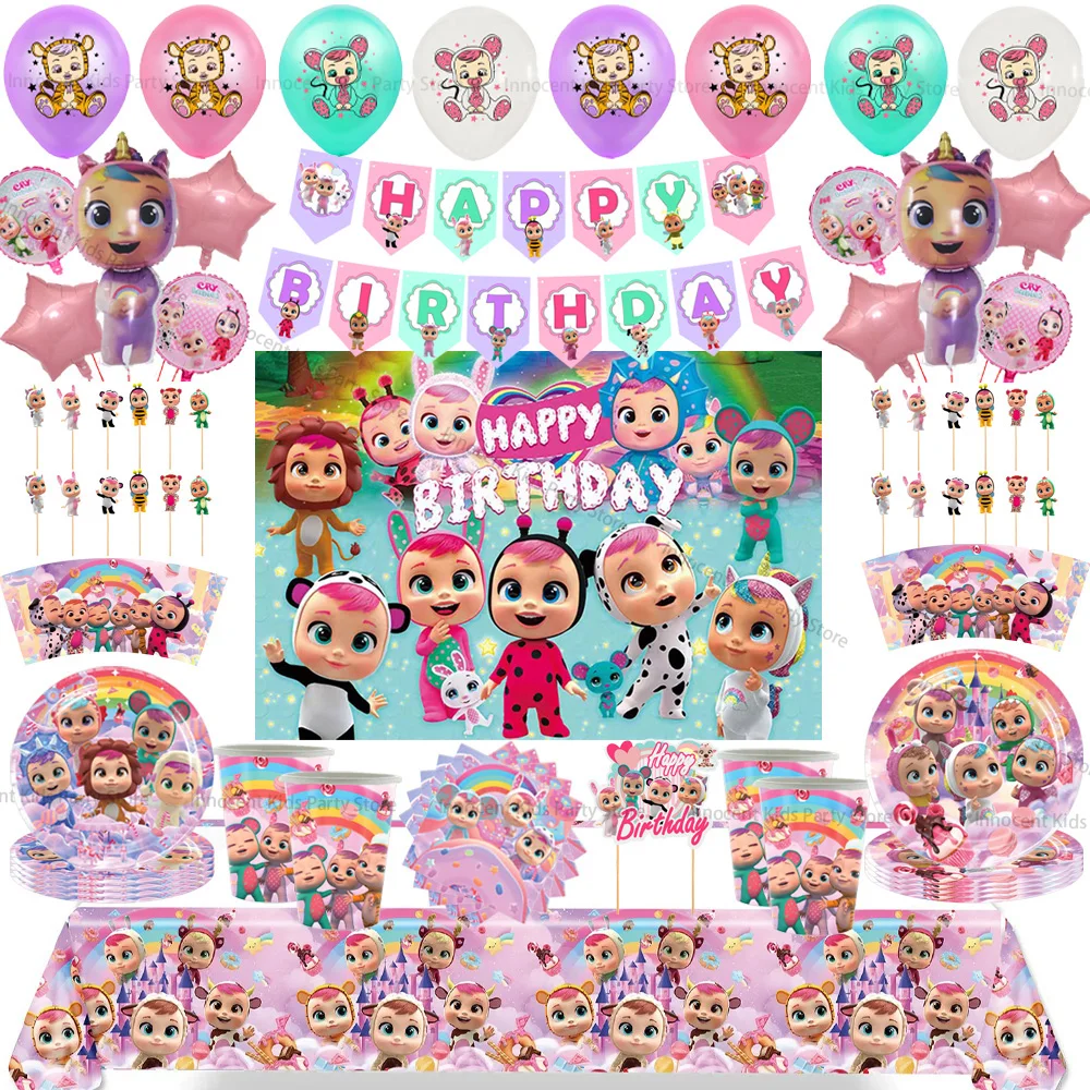 MINISO Cry Birthday Party Chicken Britware Ballons, Gobelets, Assiettes, Serviettes, Banderole, Ballons, Backdrop, Kids Baby Shower Supplies, Gift