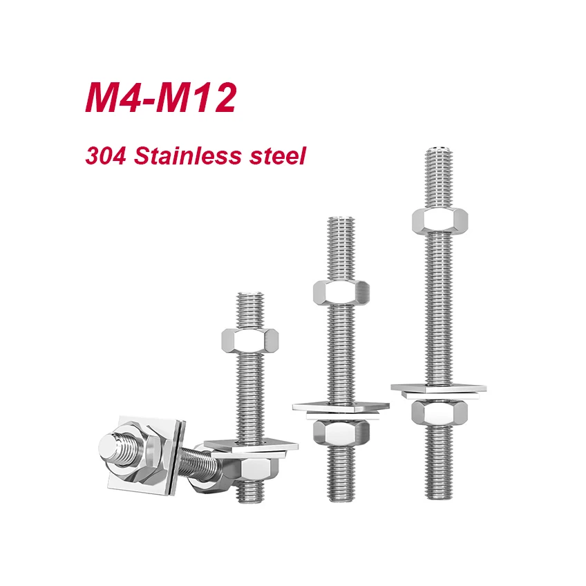 2-5pcs 304 Stainless Steel Nut and Bolt Set, Extended Through Wall Screw Washer, Furniture Screw Kit M4 M5 M6 M8 M10 M12