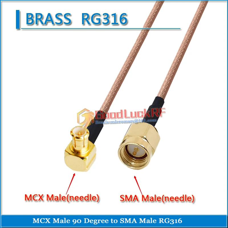 SMA ذكر إلى MCX ذكر وأنثى 90 درجة الزاوية اليمنى 50ohm ضفيرة البلوز RG316 تمديد كابل RF موصل محول