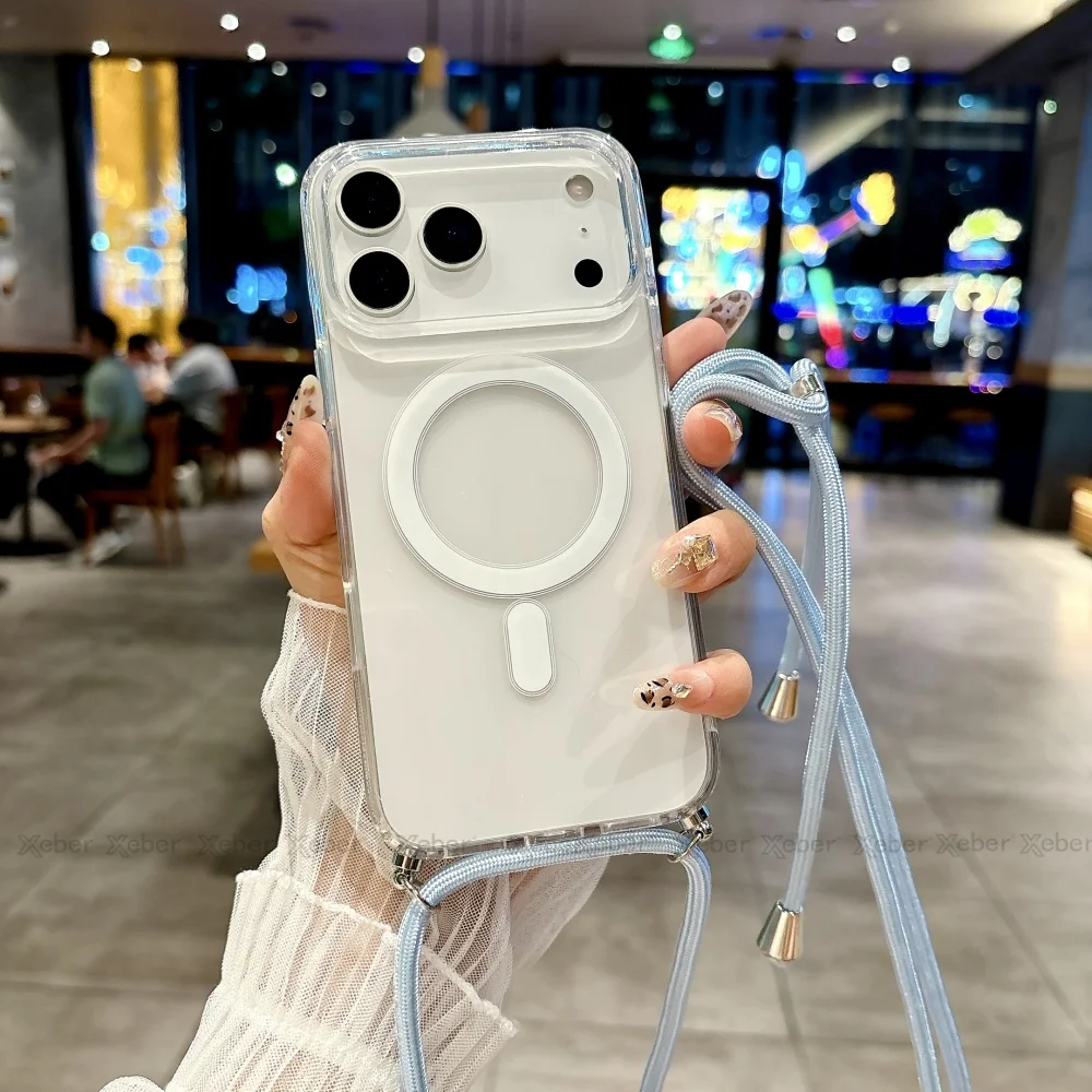 Umhängeband-Halskette mit durchsichtiger Hülle für iPhone 18 13 14 Plus 15 16 17 Pro Max, kompatibel mit Magsafe magnetischer kabelloser Ladehülle – Detail 15