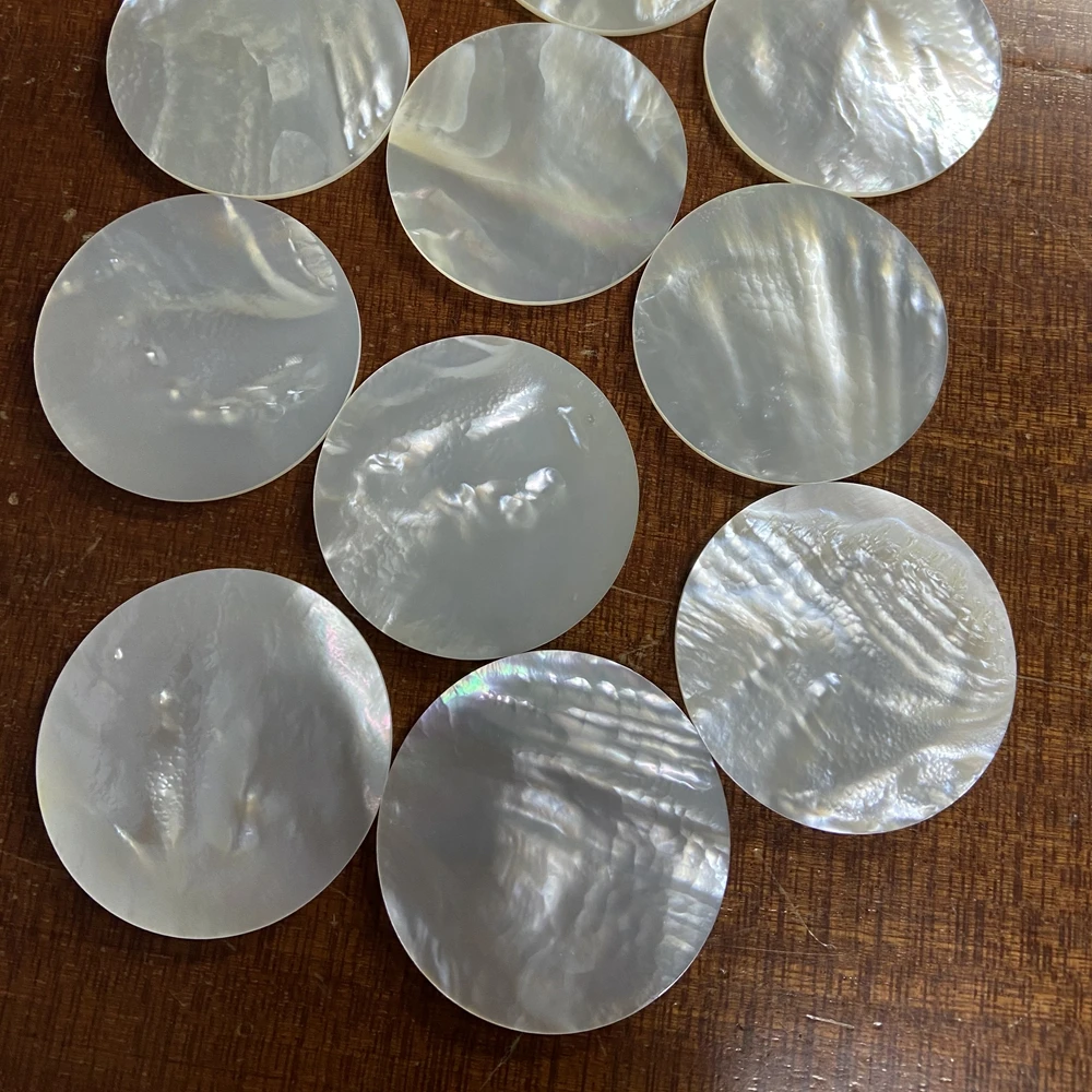 Hight Quality Double Flat 30mm 35mm 40mm Big Size Natural White Mother Of Pearl Shell Slice