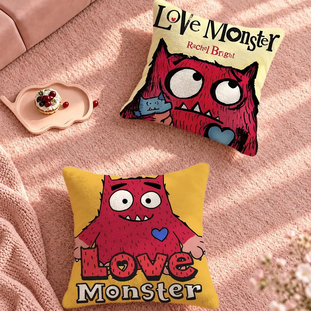 Cartoon Preschool Love Monster Cushion Cover Cute Cartoon Throw Pillow Cover Soft Plush Cushion Cover Sofa Bedroom Home Decor