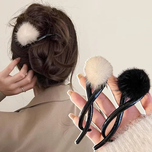 Imagen 2 del producto Horquillas de rosas secas con bola de felpa en forma de S Vintage para mujer, pinzas para el cabello con cola de caballo, pasadores con Clip de tiburón a la moda, accesorios para el cabello