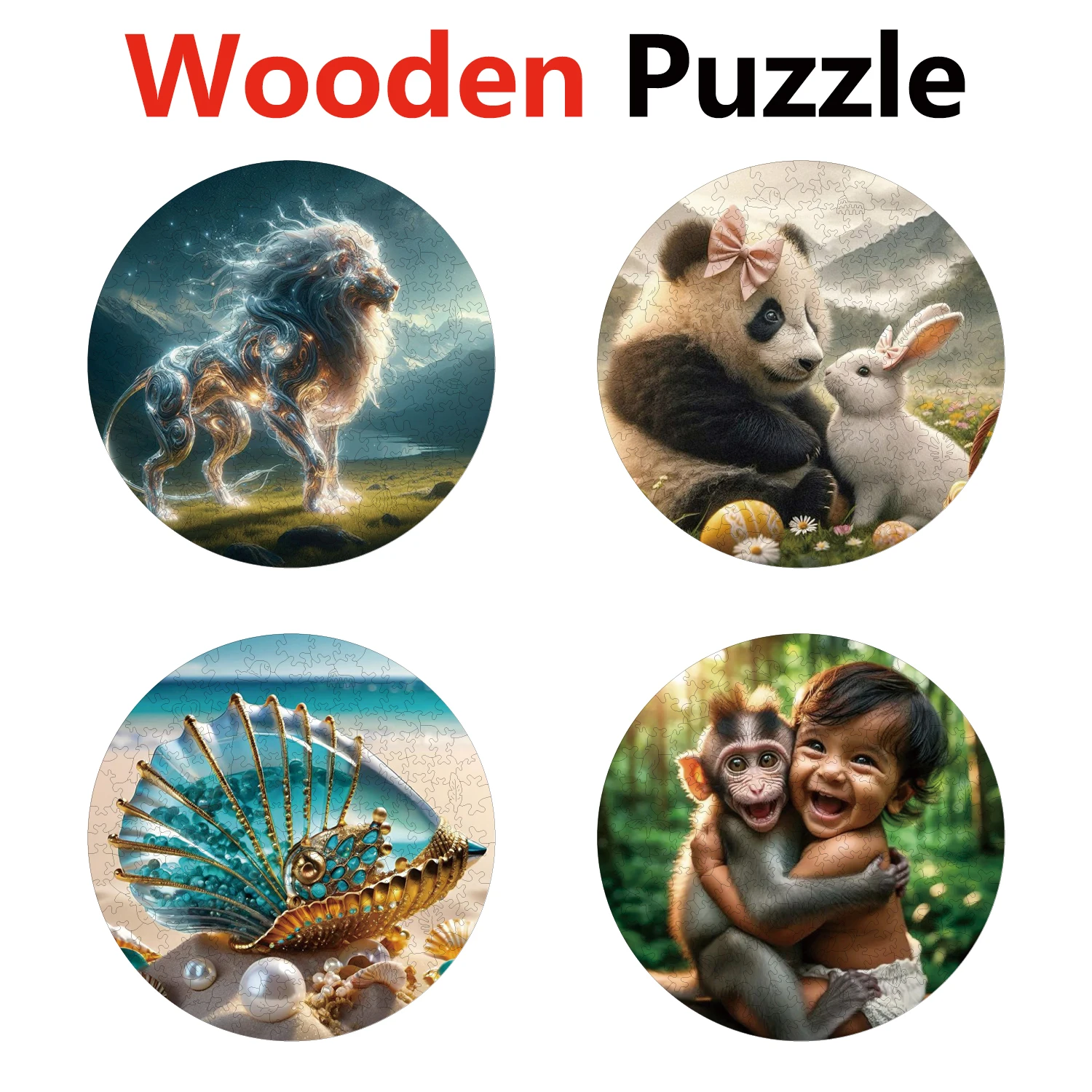 

Qilin Clam Shell Human Panda Animal Puzzles High Quality Jigsaw Puzzle Wooden Puzzle Best Christmas Gift