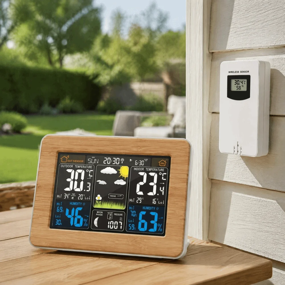 Wireless Weather Station Remote Sensor Color Display Digital Thermometer Atomic Clock Barometric Pressure