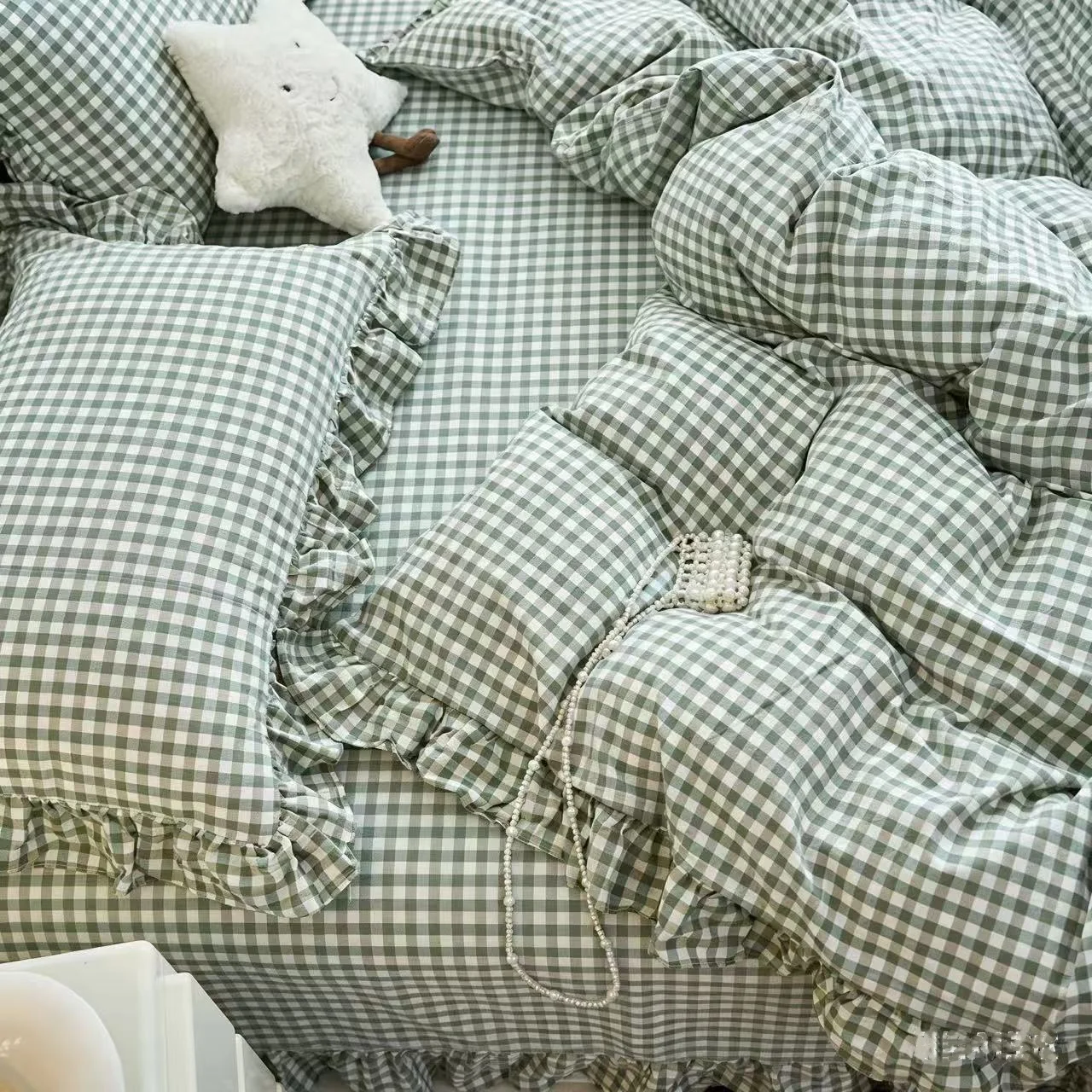 3 Piece camel color plaid duvet cover Set ， comfortable Bedding Set Bedspread for All Season