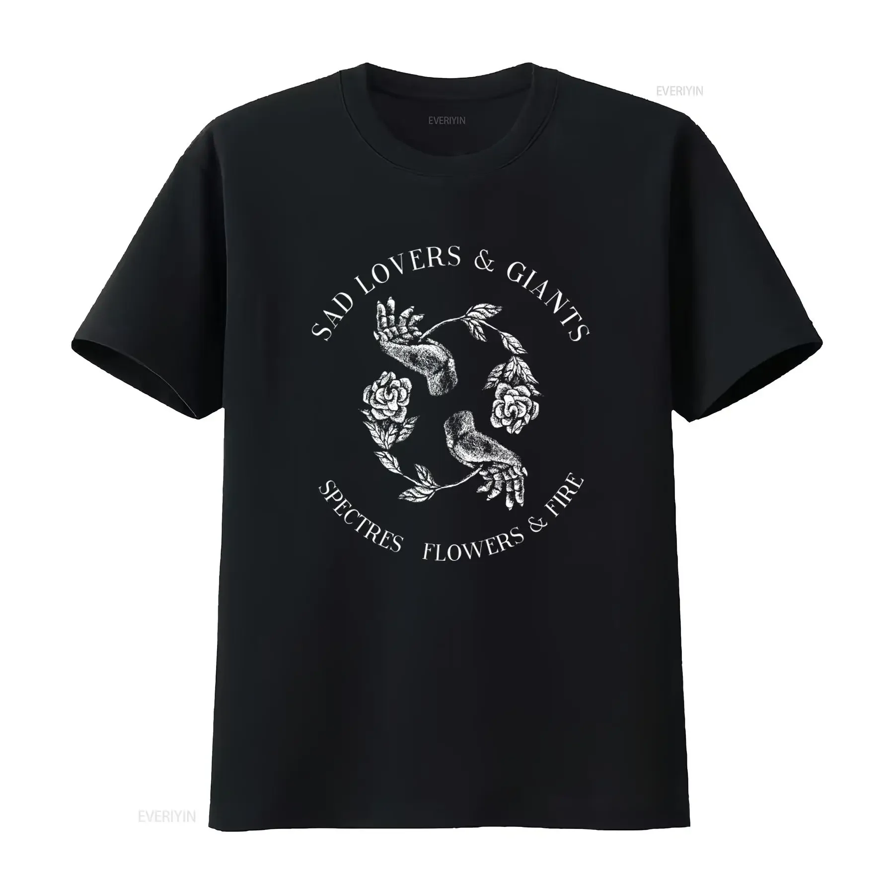 Sad Lovers Giants T Shirt with Spectres Flowers Fire Print Design vintage Washed Versatile streetwear Comfortable Soft