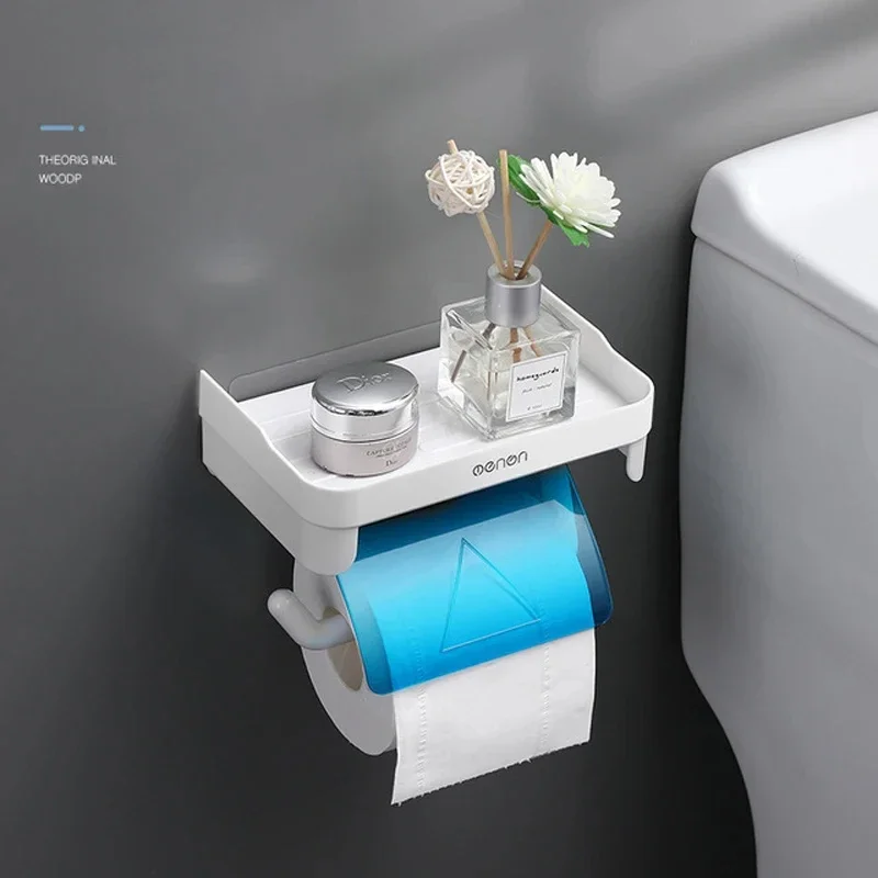 Wall Mount Toilet Paper Holder Bathroom Tissue Accessories Rack Holders Self Adhesive Punch Free Kitchen Roll Paper Accessory