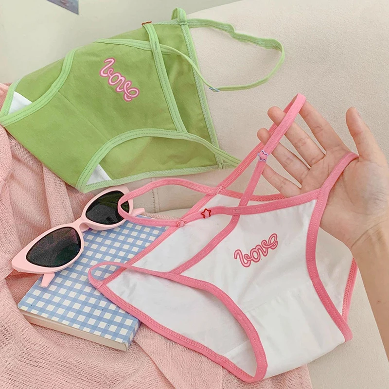 Ropa interior de algodón puro para niña, calzoncillos transpirables de cintura media para mujer