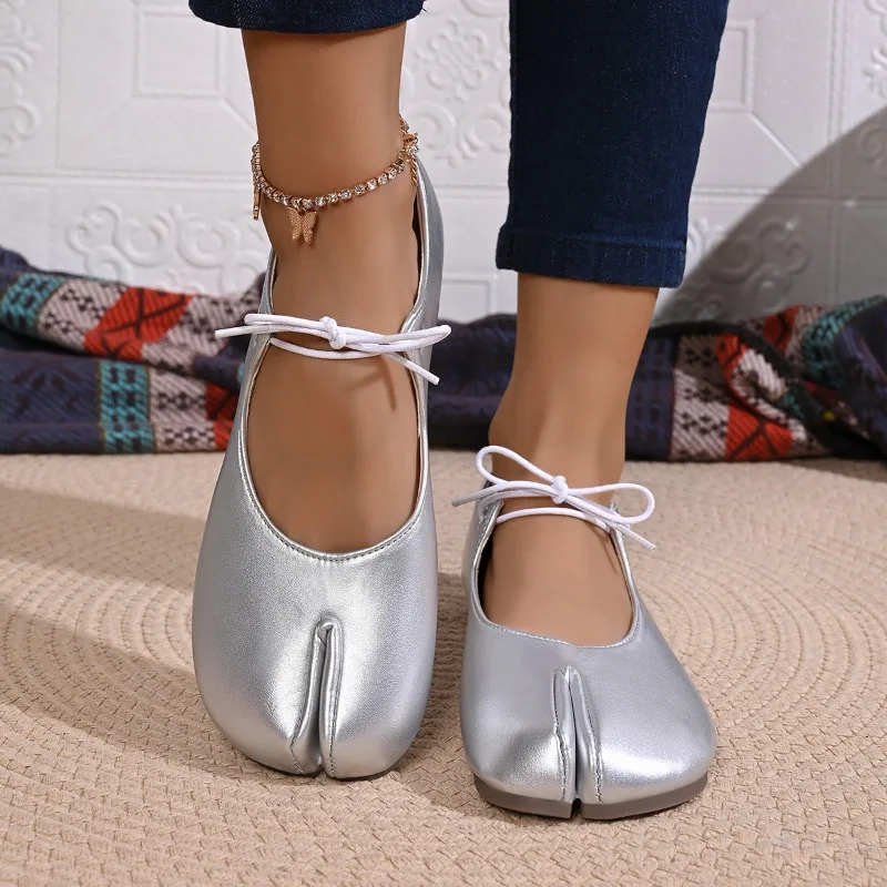 Fashion Soft Leather Split Toe Women Tabi Ballet Flats Spring Autumn Comfortable Walking Lazy Loafers Casual Girls Dance Shoes