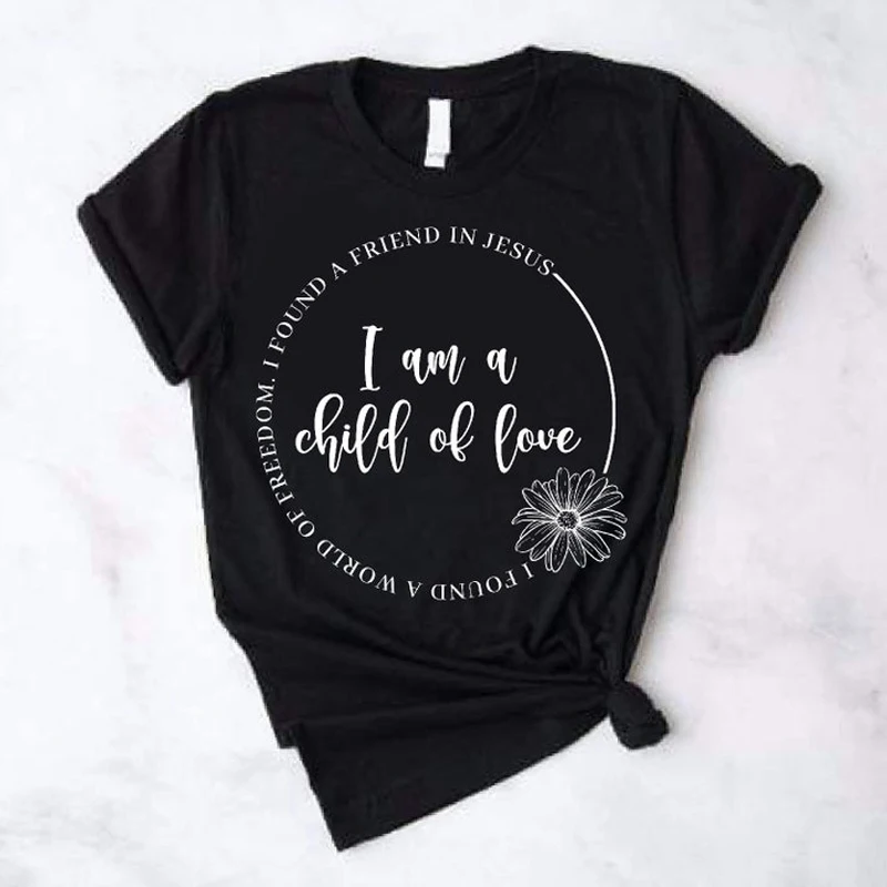 I Am A Child Or Love Slogan Tees Chrysanthemum Graphic Top Retro Versatile Female Tee Custom T-Shirt