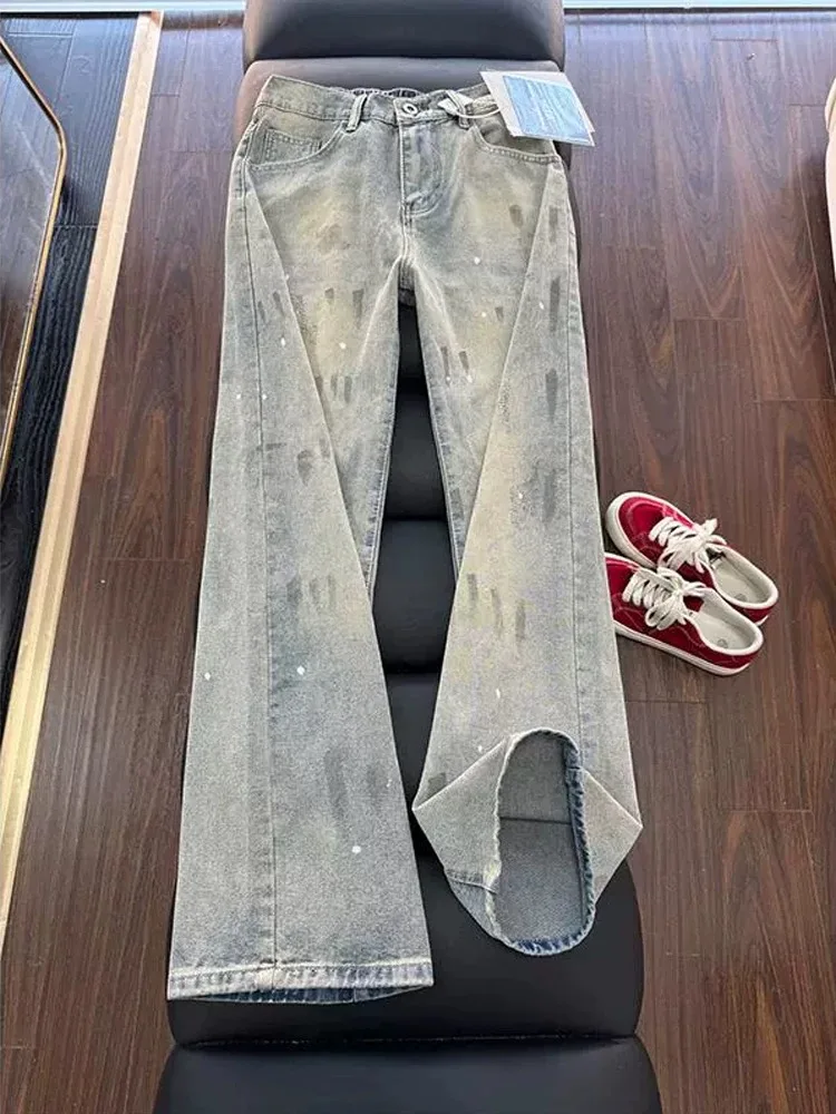 

Retro American fiti Denim Jeans Men's Autumn New Faion Brand Waed Loose Straight Casual Pants High Waist Zipper Fly