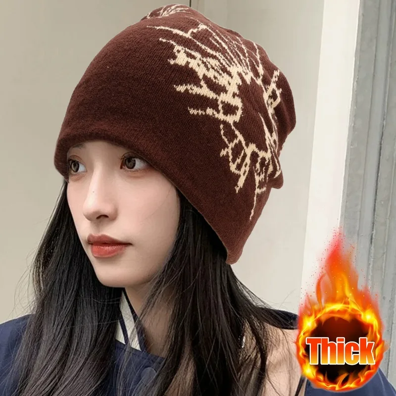 القوطية قبعة صغيرة Y2K أزياء للجنسين شتاء دافئ قبعة الجمجمة تمتد الدافئة سدادات حماية الأذن يندبروف متماسكة قبعات في الهواء الطلق هالوين #1