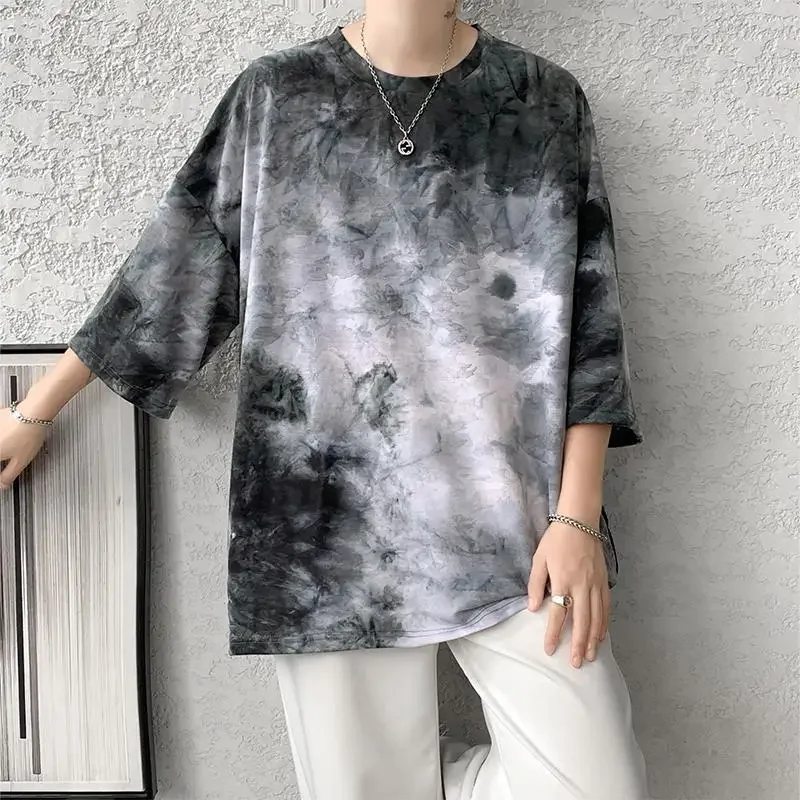T Shirt for Men Tie Dye Loose Man Tee Shirts Cool New In Summer Vintage Clothing Party Streetwear Cheap Clothes Korean Kpop Top