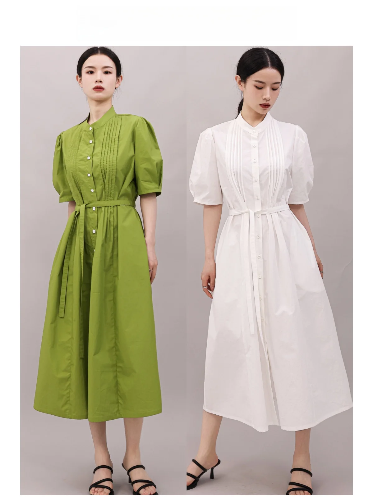 

Pure Cotton Bubble ort Sve irt Collar Dr Vintage Loose A-Line Skirt Women's Commute High Waist Single Button Dr