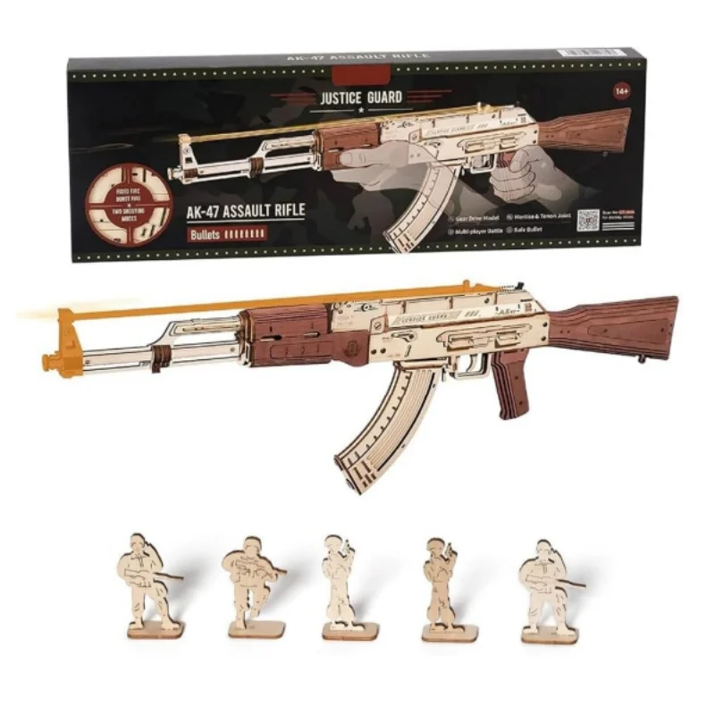 Robotime DIY 3d Wooden Puzzle Toy AK-47 Assault rifle building blocks Shooter Gifts For Children LQ901