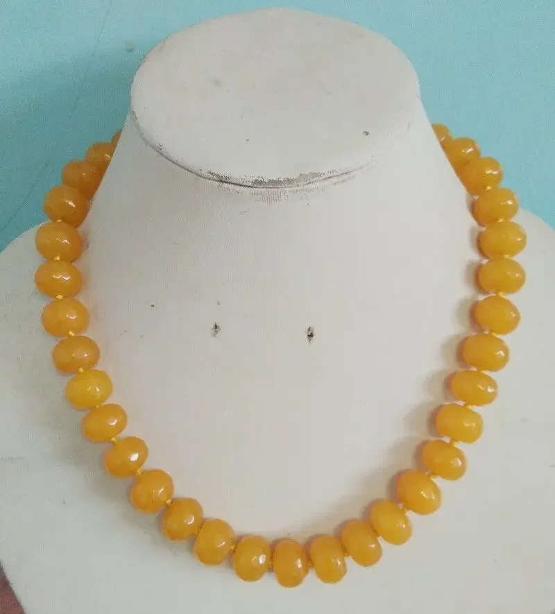 

10x14MM Faceted Yellow Jade Gemstone Beads Necklace 18inch