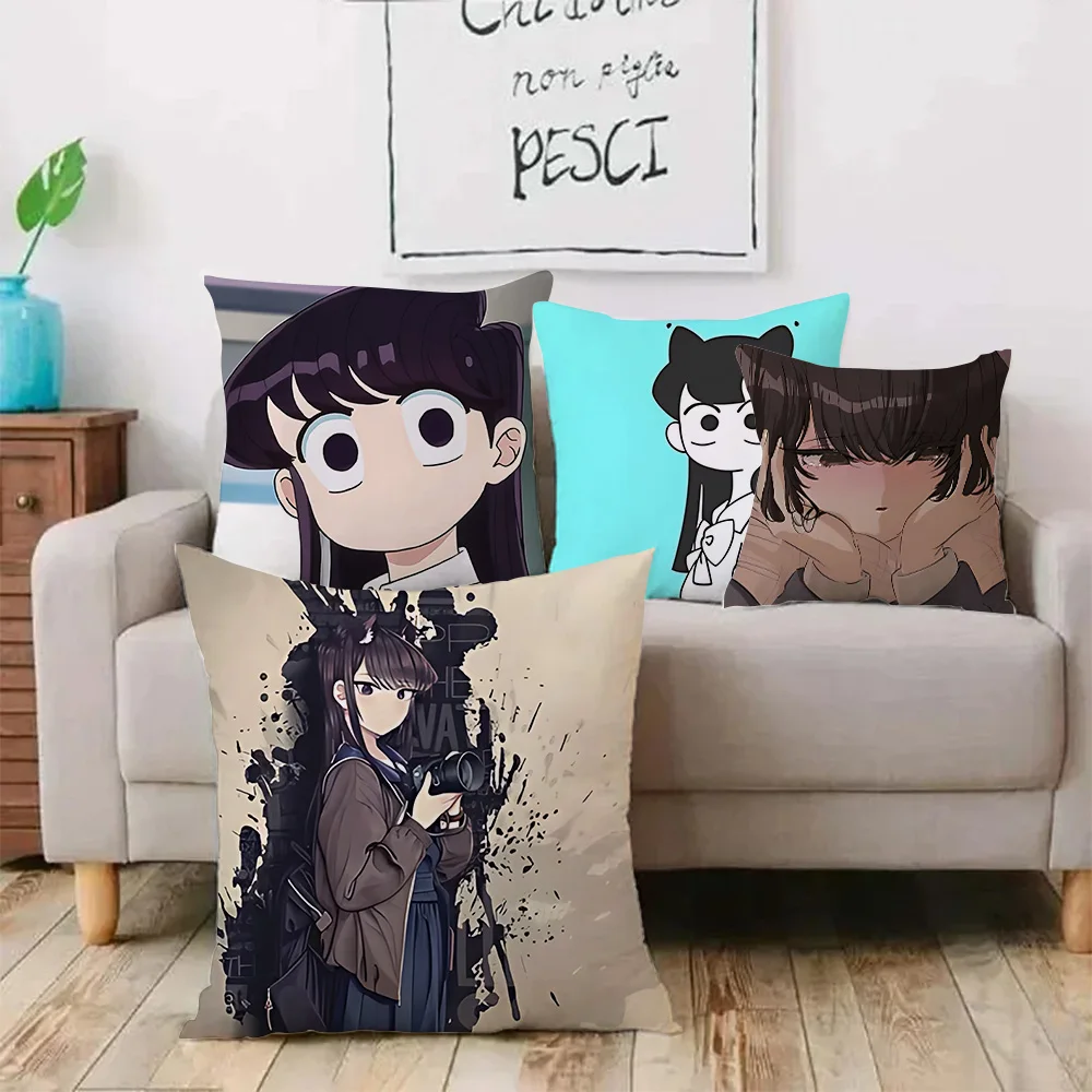 Komi San Kawaii Pillow Covers Cartoon Sofa Decorative Home Double-sided Printing Short Plush Cute Cushion Cover