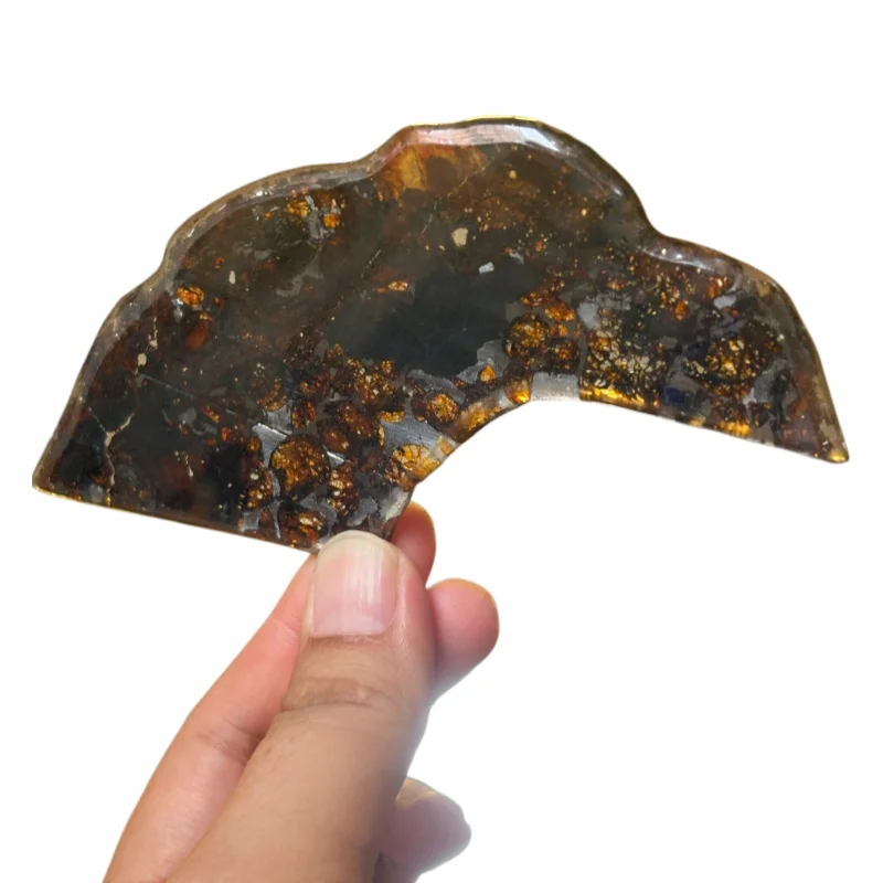 Natural Sericho Pallasite Meteorite Carved Slice Kenya Olivine Meteorite Specimen Ornament QA864