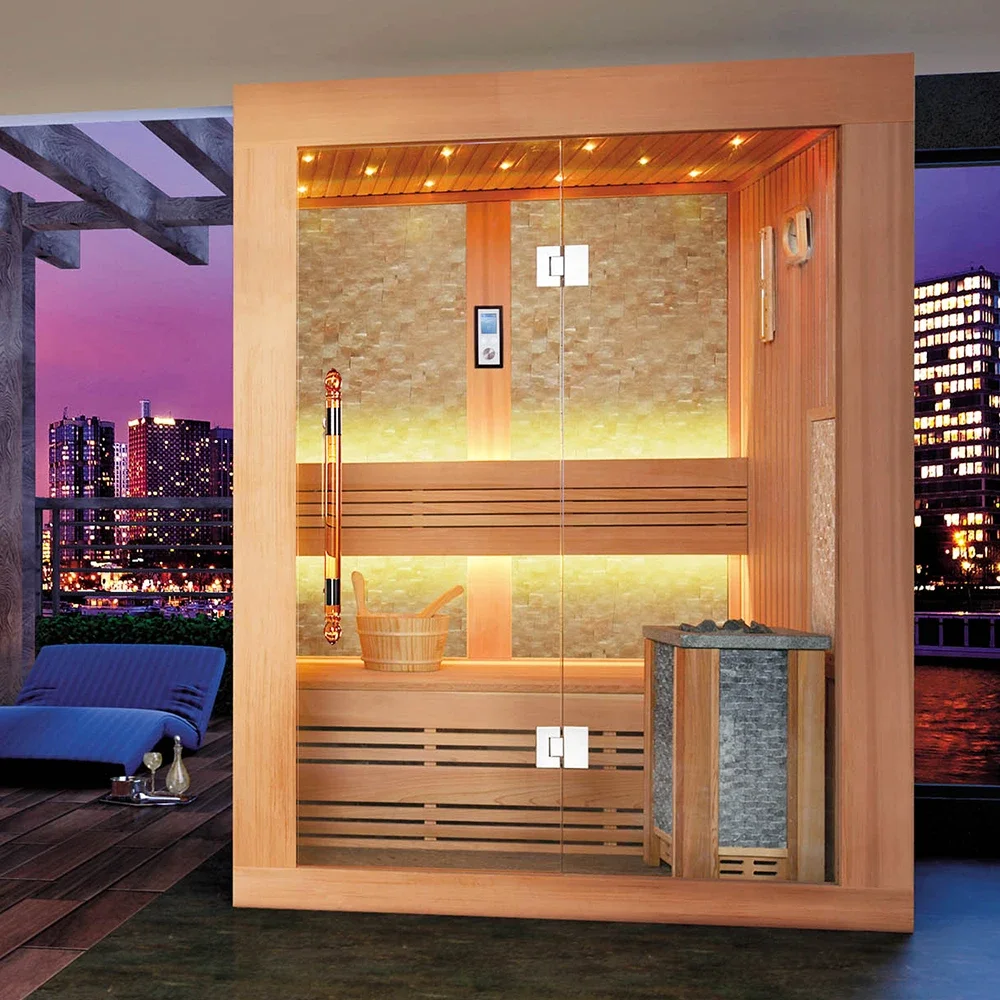 &c Modern Hemlock Solid Wood One Person Turkish Sauna with Computer Control Panel for Villa Use