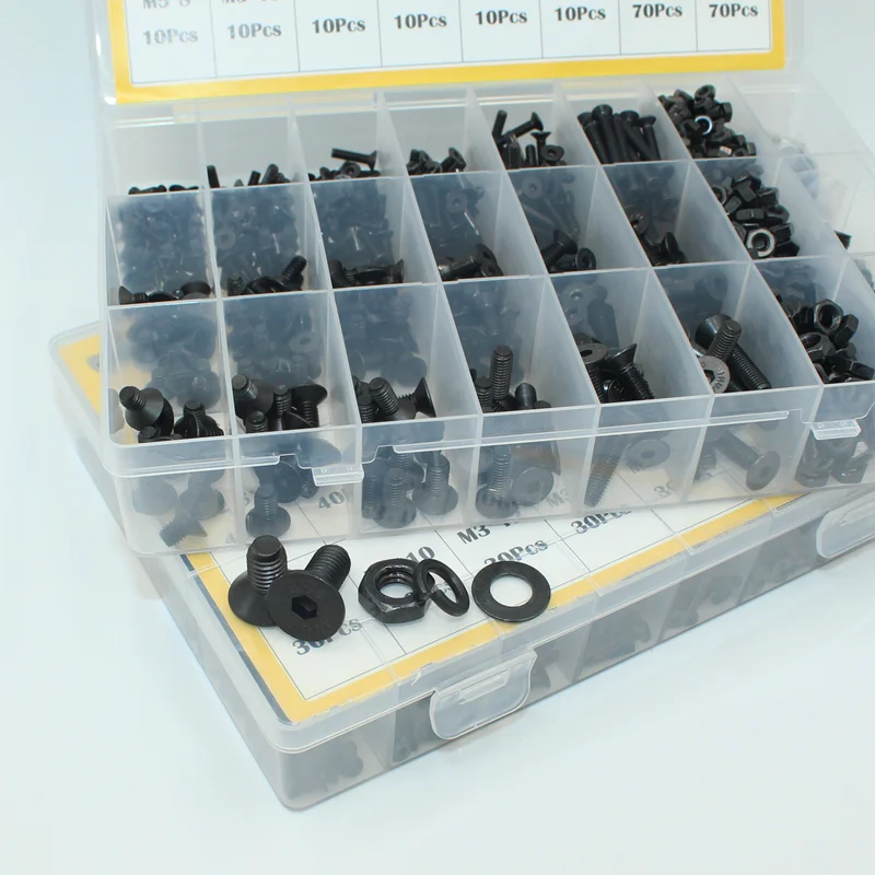 3045/Set m2 m2, 5 m3 m4 m5 m6 m8 Kohlenstoffs tahl Sechs kant Sechs kant Flach kopf Senk kopfs ch rauben Schrauben Schrauben Mutter Unter leg scheibe Sortiment Kit – Detail 1