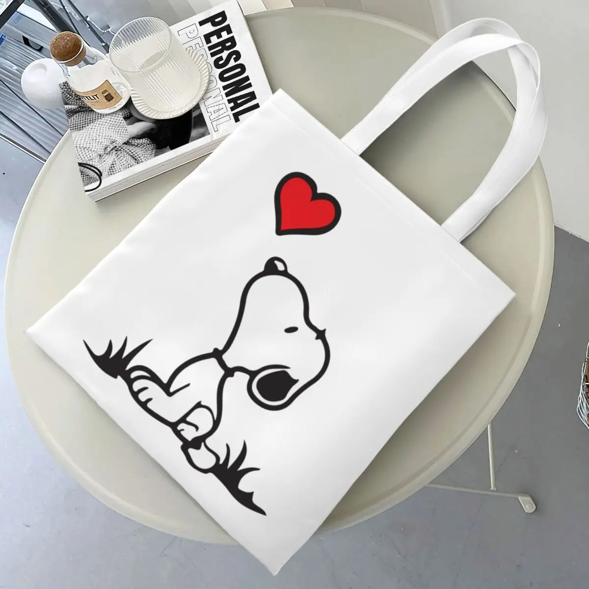 Snoopy Love Art Canvas Tote Bag Aesthetic Peanuts Comic Lover Unique Design Fashion Bags for Women Men