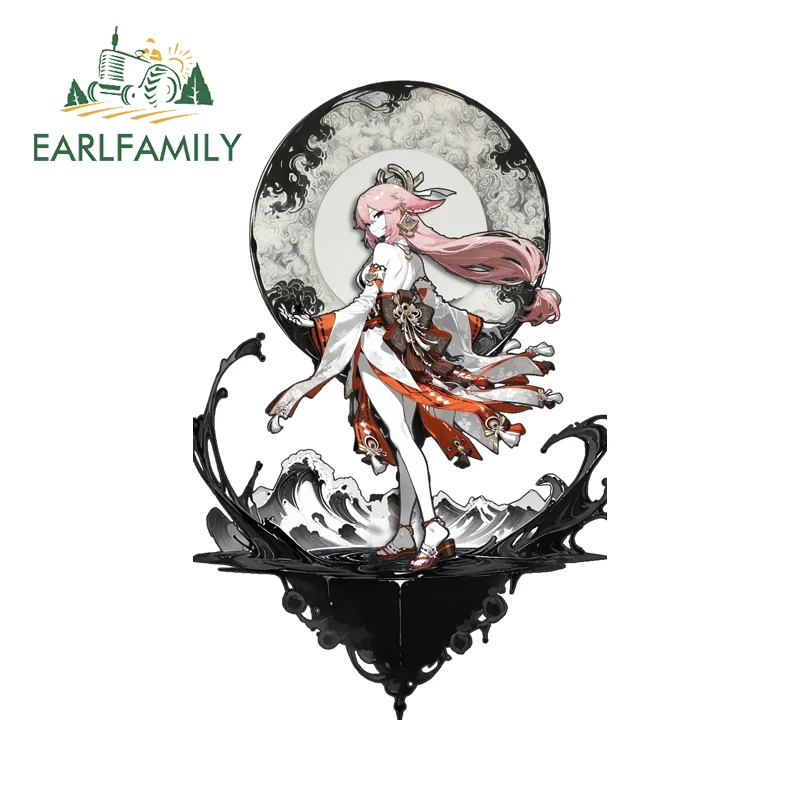 EARLFAMILY Genshin Impcat Ink Style Car Stickers Raiden Shogun Yae Miko Cool Personality Decal Waterproof Auto ATV Accessories