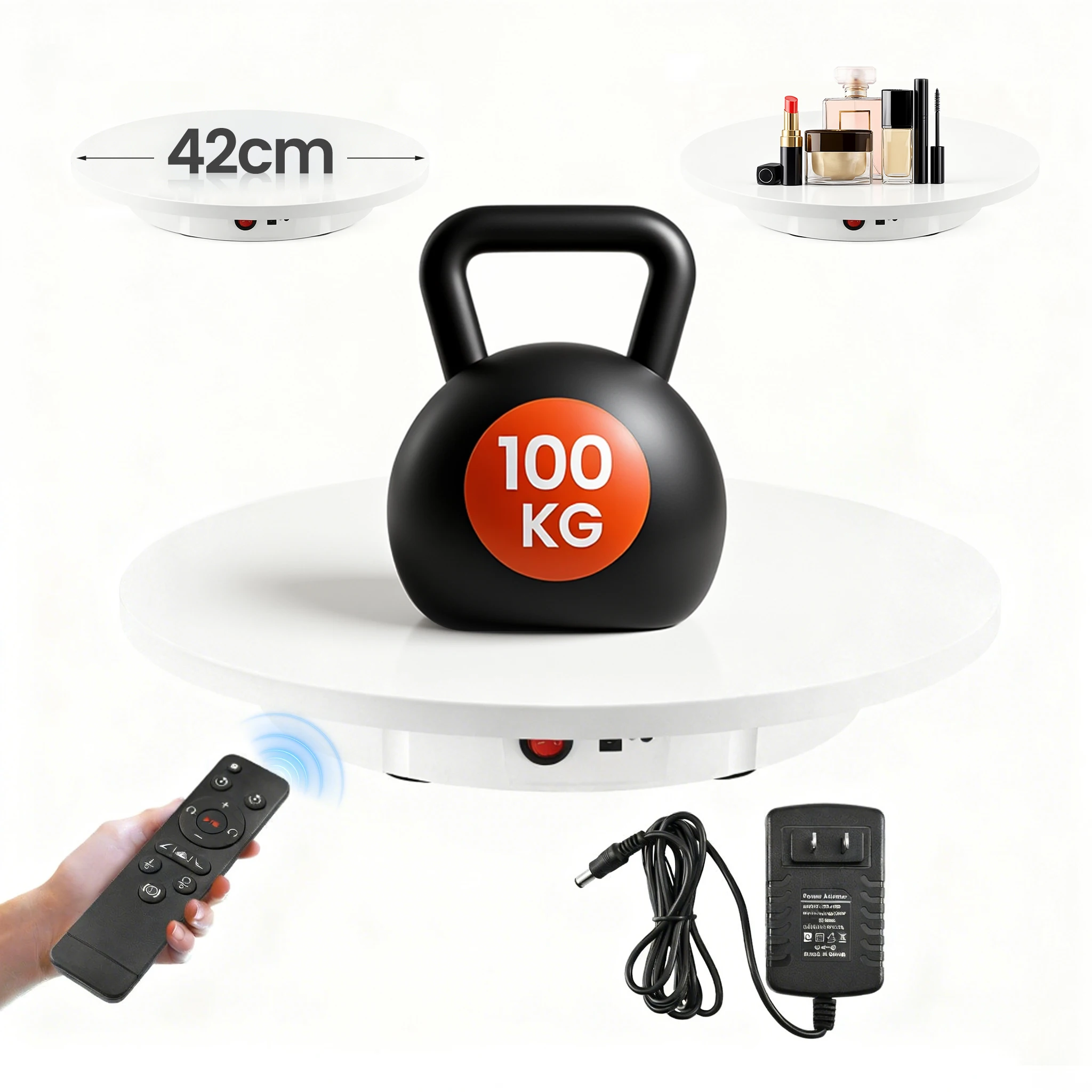 Giradischi elettrico 100 Kg 42 Cm Piattaforma rotante automatica ricaricabile Giradischi da 360 gradi con telecomando per display
