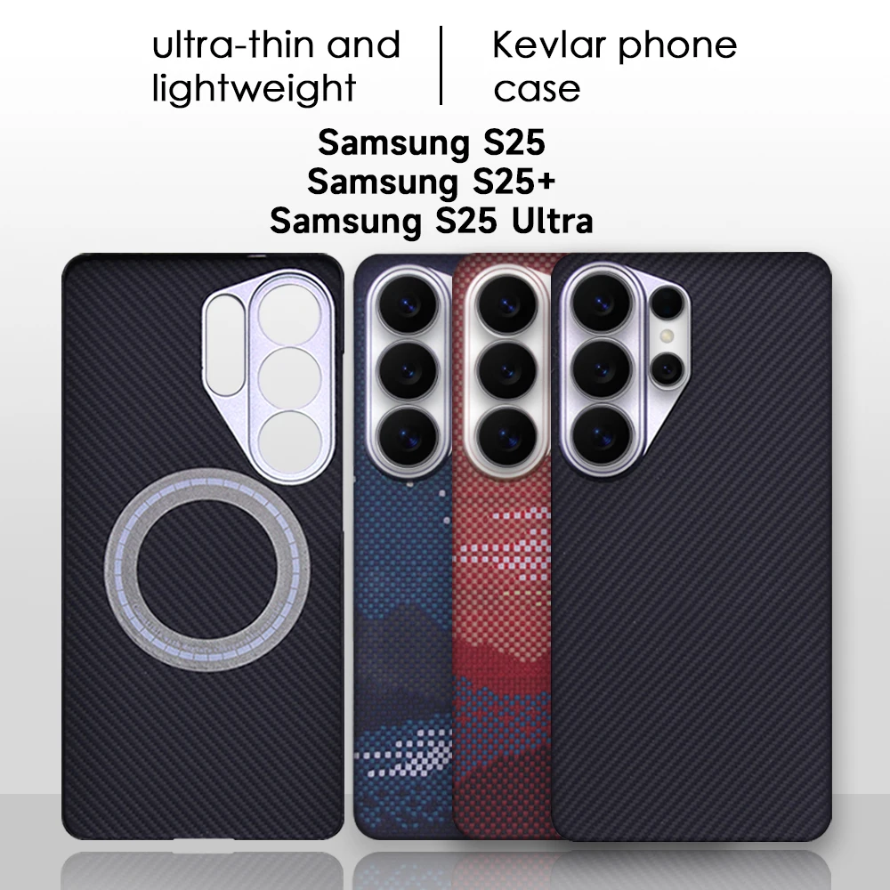 

100% Genuine 600D Kevlar aramid fiber phone Case For Samsung Galaxy S25 Ultra S25+ Magnetic charging shockproof back Cover