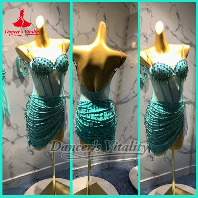 

Латинская сексуальная слинг без рукавов, профессиональная танцевальная одежда для выступлений, индивидуальные короткие платья для танцоров для взрослых и женщин, чача-самба