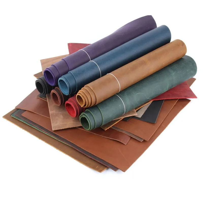 Pelle di cavallo pazzo, vera pelle, pelle di vacchetta, fai da te fatta a mano, tessuto in pelle con strato superiore, pelle rigida che cambia colore retrò