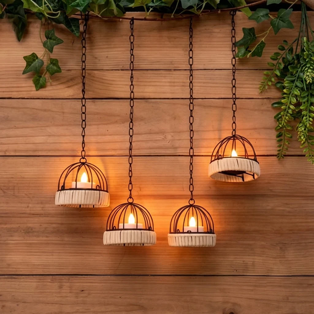 4Pack Vintage Hanging Garden Light Rattan Birdcage Decorative Solar Lantern Outdoor Waterproof Landscape Lighting for Tree Fence