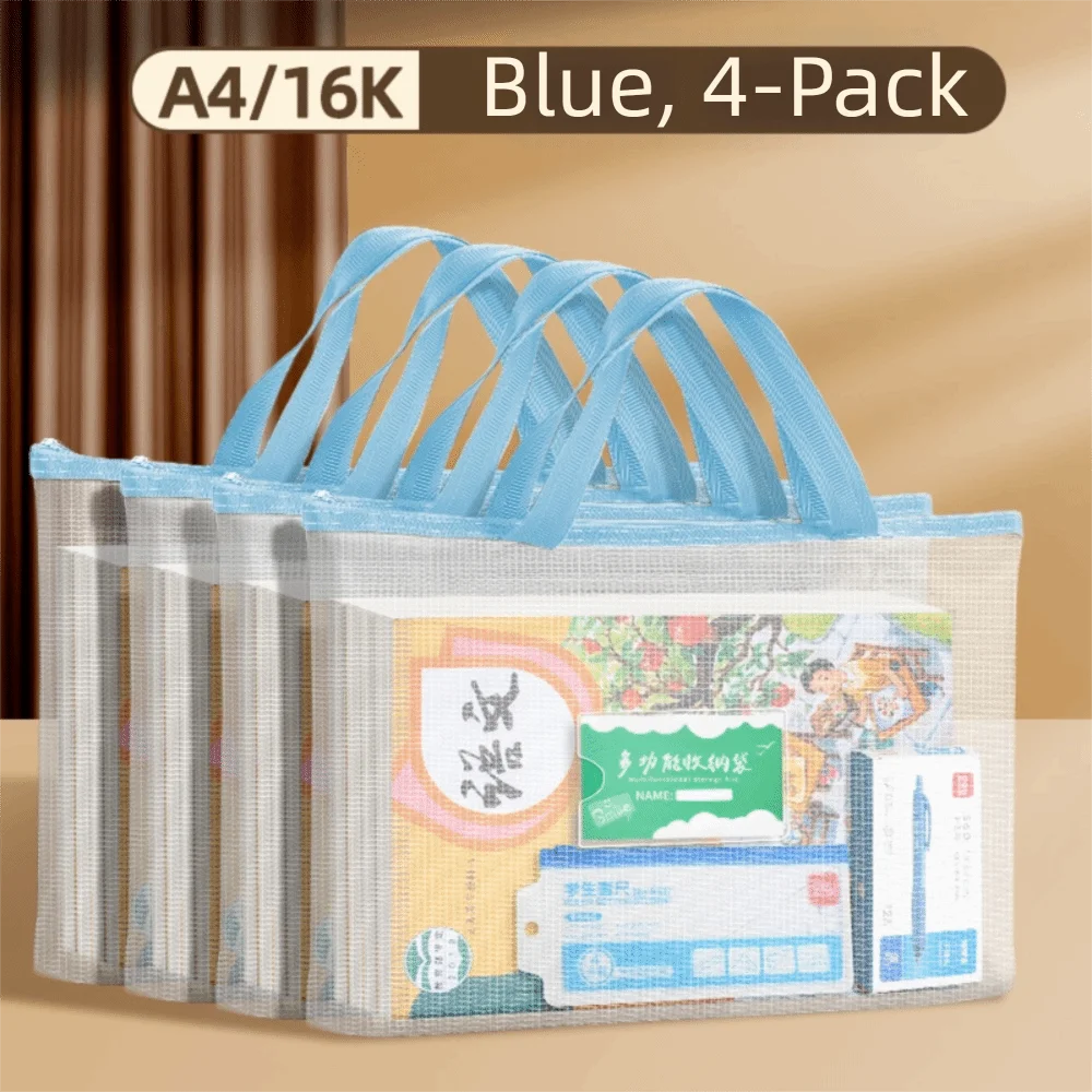 

with Zipper and Handle A4 Project Bag Large Capacity Multifunctional Mesh Art Bag Mesh PVC Thickened Storage Bag Office Supplies