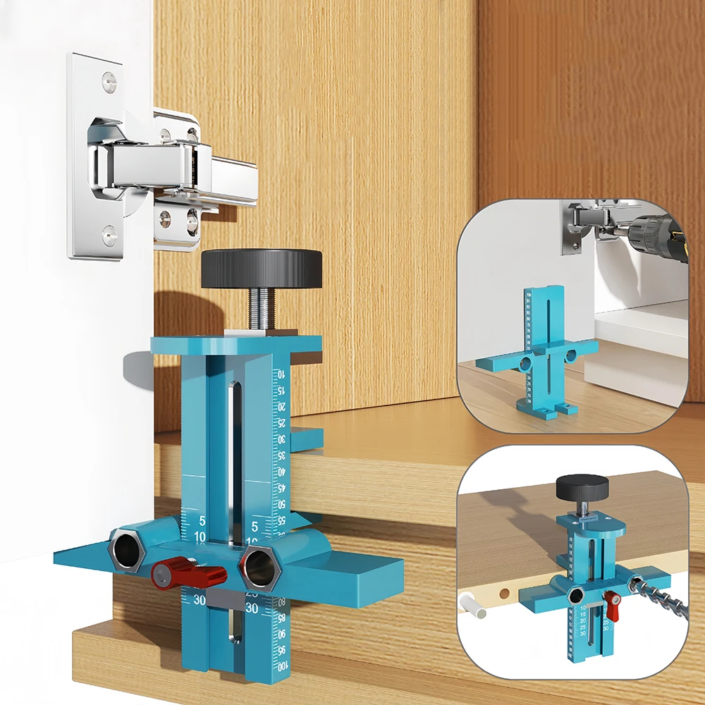3 in 1 Cabinet Door Mounting Jig with Base, Quick Positioning Hole Opening Cabinet Door Installation Tool for Wall & Base