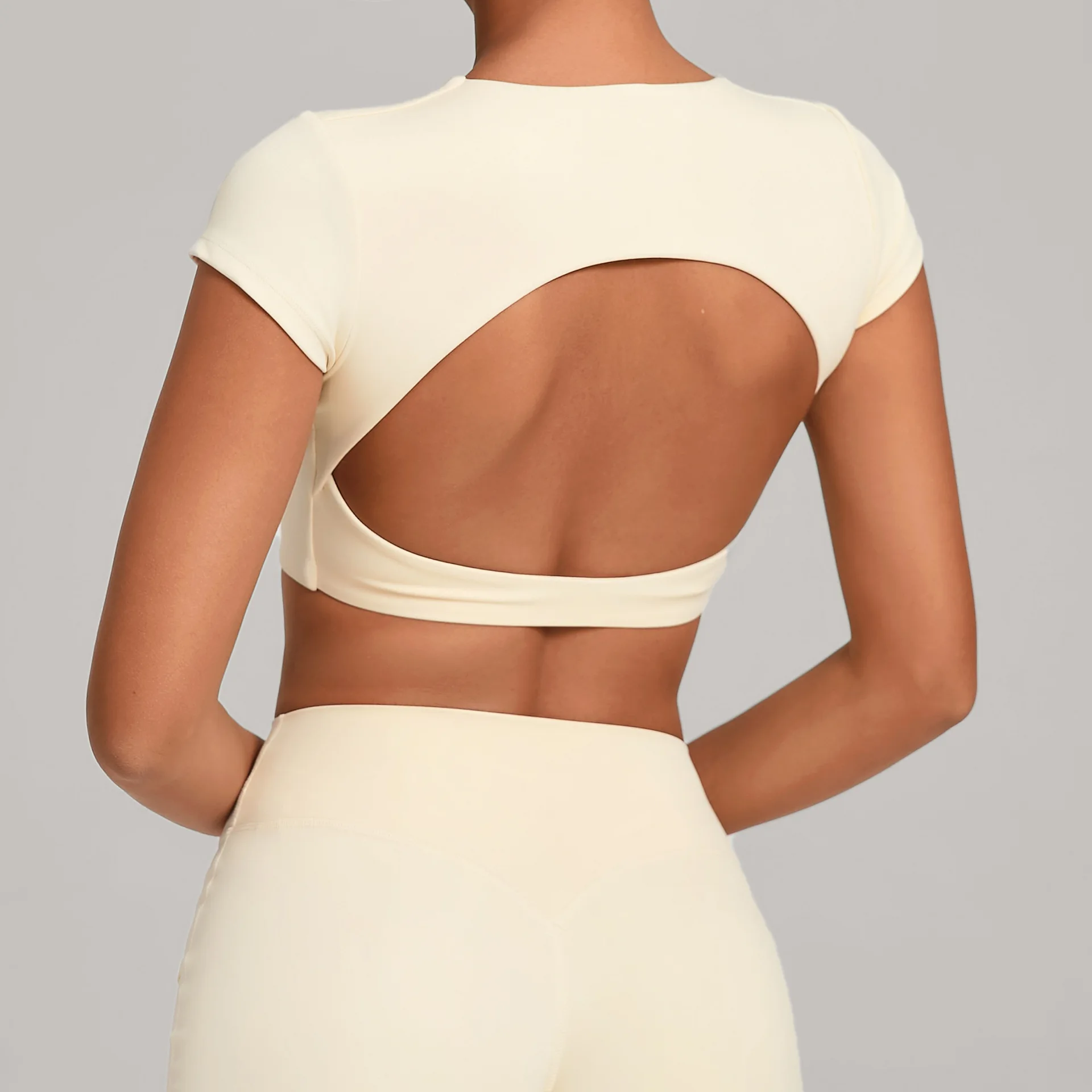 Women's Yoga Backless Running Sports Top Double-layer Stitching Without Chest Cushion Yoga T-shirt Fitness Short-Sleeved Shirt