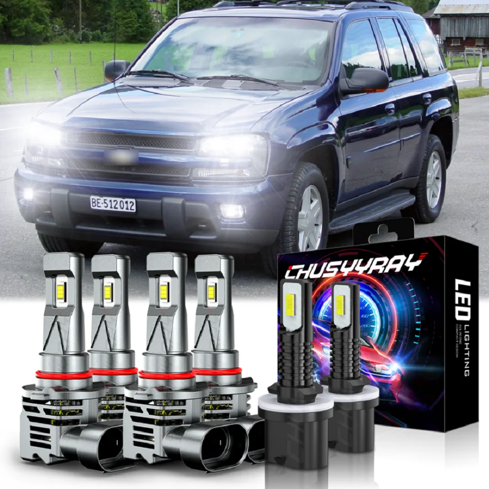 

XWQHJW Car lights 6x LED Headlight Fog Light Bulbs Combo 6000K For Chevrolet Trailblazer 2002-2009 Car accessory
