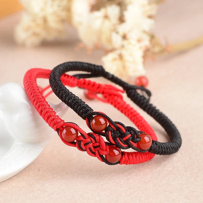 Hand-woven Size Adjustable Wristband Unisex Bangles Red Lucky Rope Bracelets for Couples Ideal Gift for Friends and Relatives