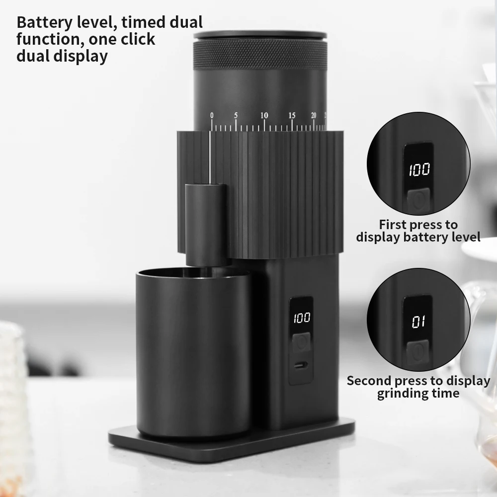 مطحنة قهوة صغيرة CF WISDOM EdgePulse محرك منخفض الضوضاء قابل لإعادة الشحن، حجم صغير للصب اليومي فوق مكتب التخمير #6