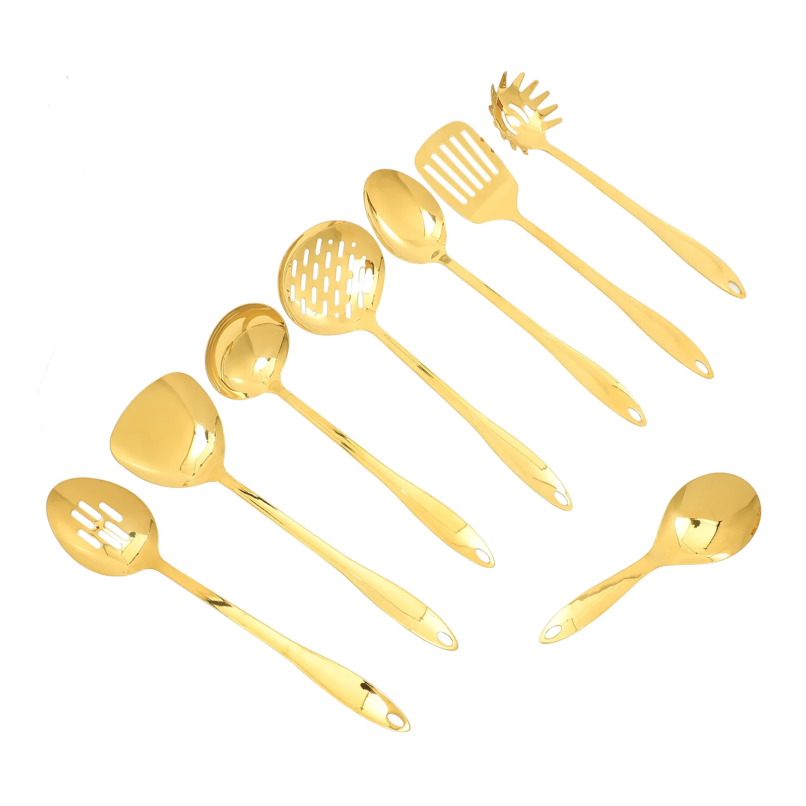 

1 set 1 Set Stainless Steel Cooking Utensil Set Kitchen Spatula Scoop Ladle Kit Household Cookware Gold Hanging Design