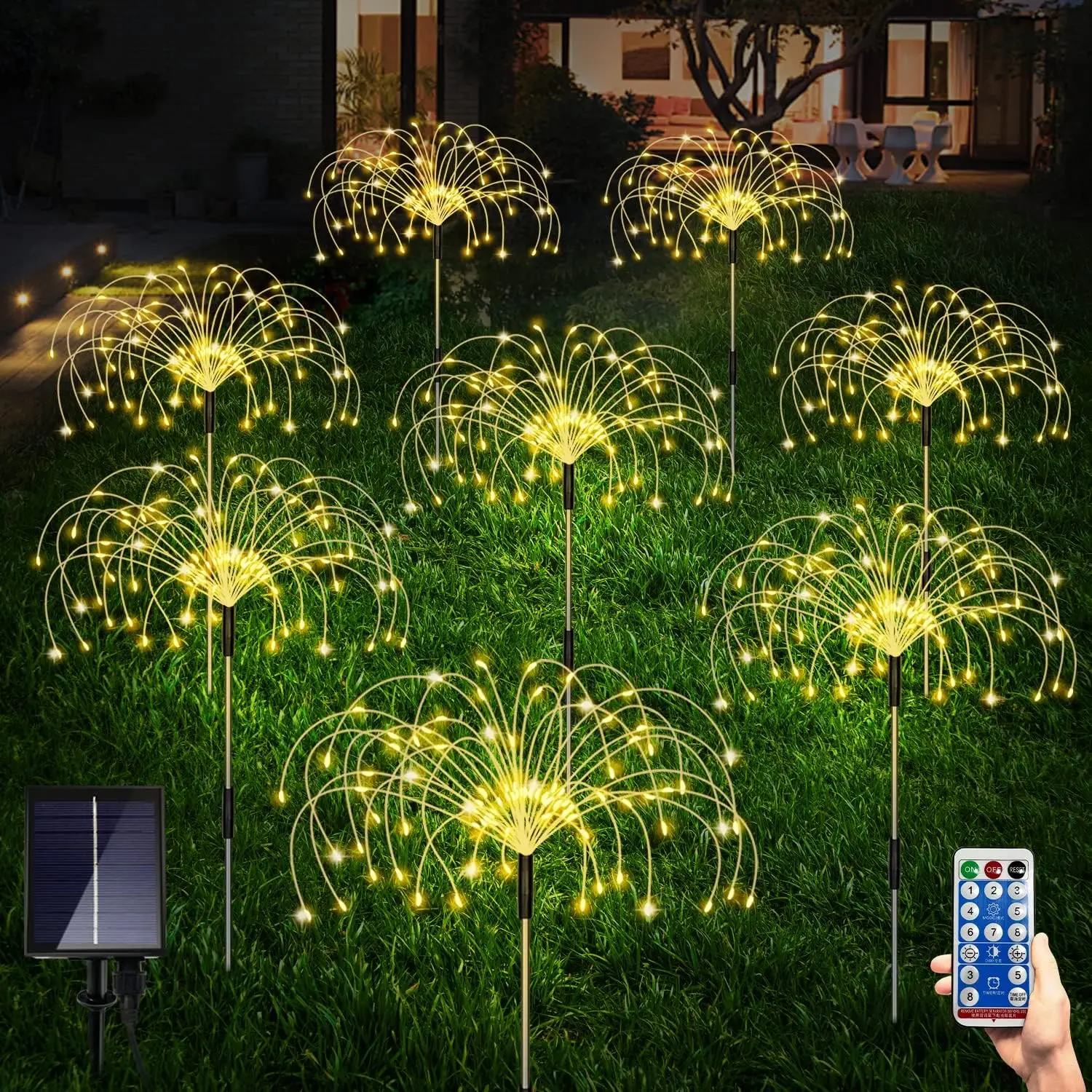 

Solar Garden Lights 8 Pack, 120 LED Waterproof Outdoor Decorative Lamps with Remote Control, 8 Modes for Backyard Garden Decorat