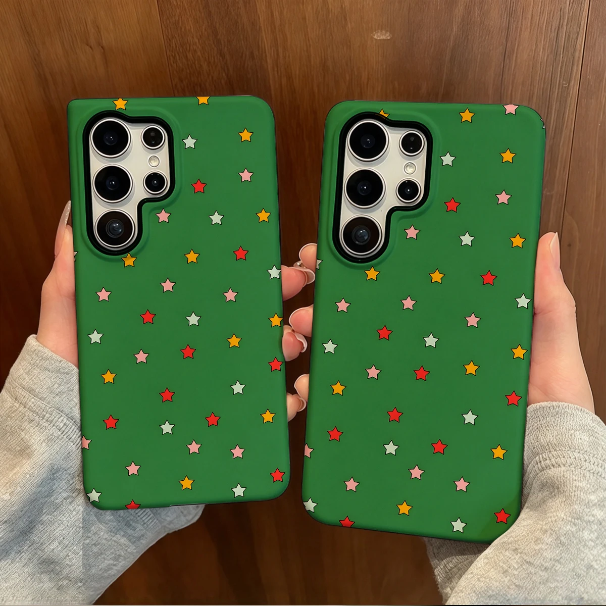 Green Colorful Stars Phone Case For Samsung Galaxy S26 S25 Ultra S24 S23 Plus Hard Shock‑Absorption 2-in-1Protective Cover