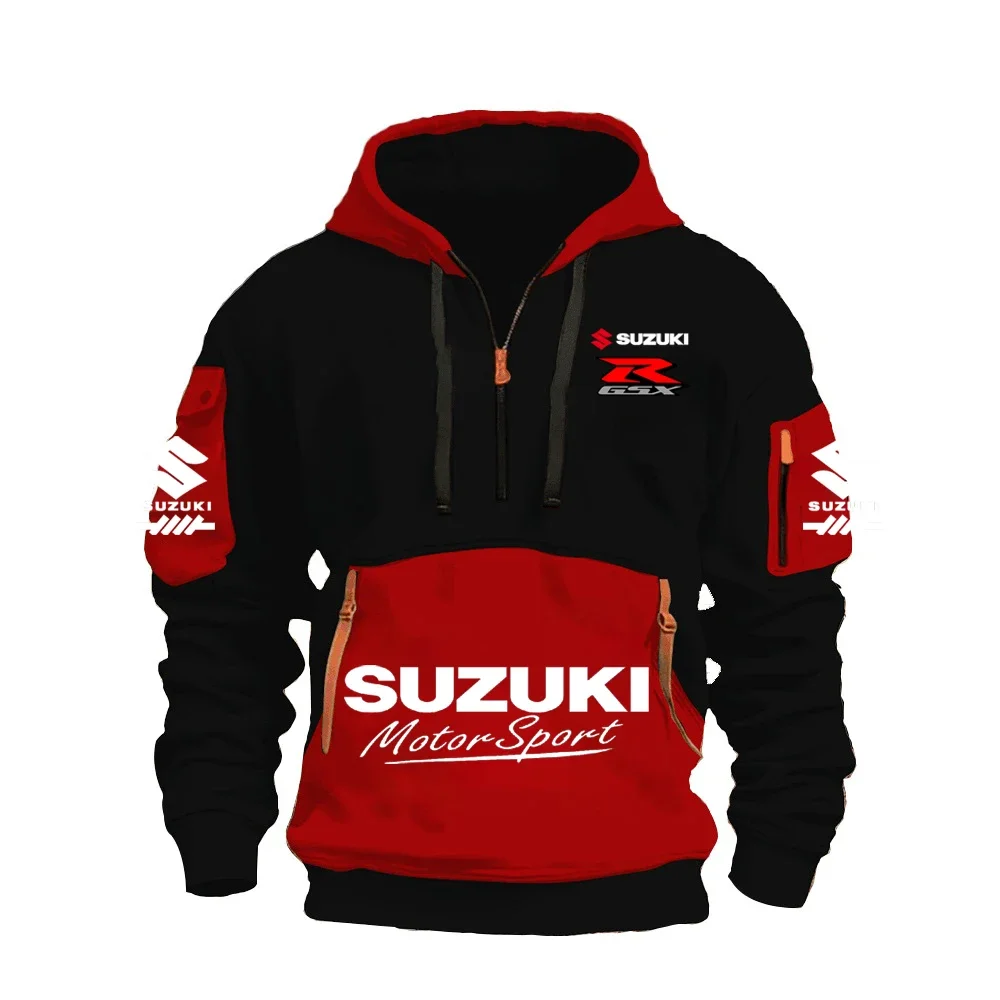 2026 Suzuki Logo Hoodie Motorcycle Racing Cycling Sweatshirt Racing Clothing Sweatshirt Half Zipper Multi-pocket Zi Hoodie Coats