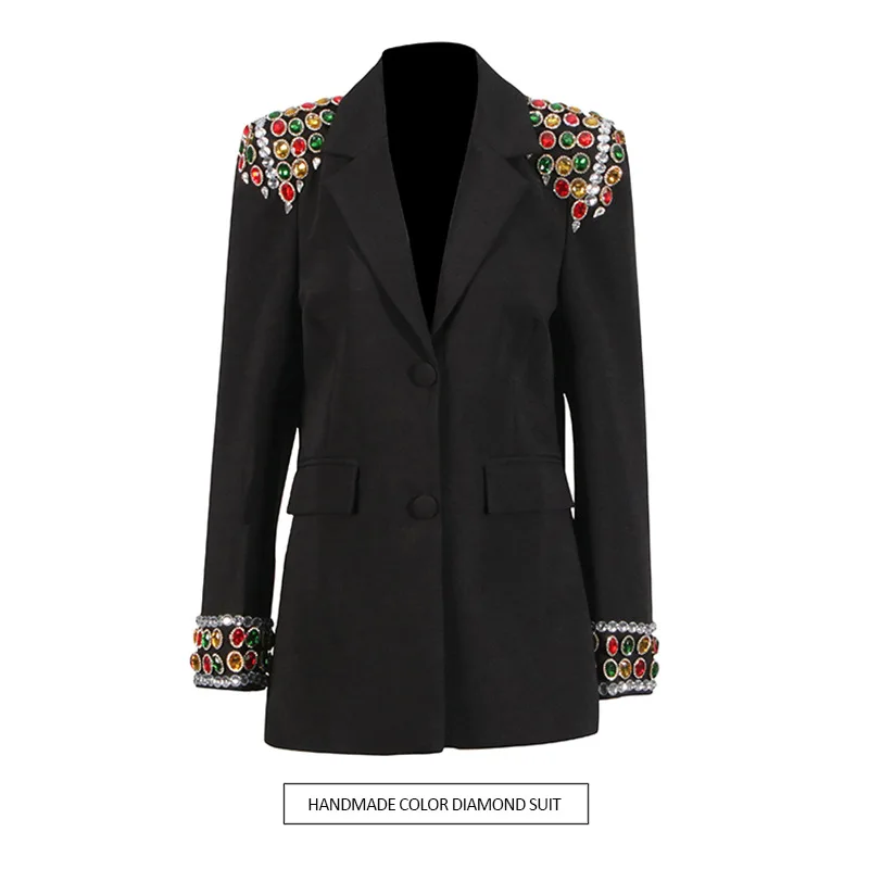 Australische show handgemaakte gekleurde diamanten kralen 2025 nieuwe high-end splicing ontwerp schouder gewatteerde blazer bovenkleding ropa mujer